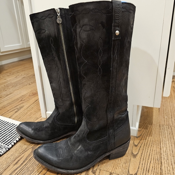 LibertyTall Black Nubuck Greased Embroidered Boots - Picture 2 of 11